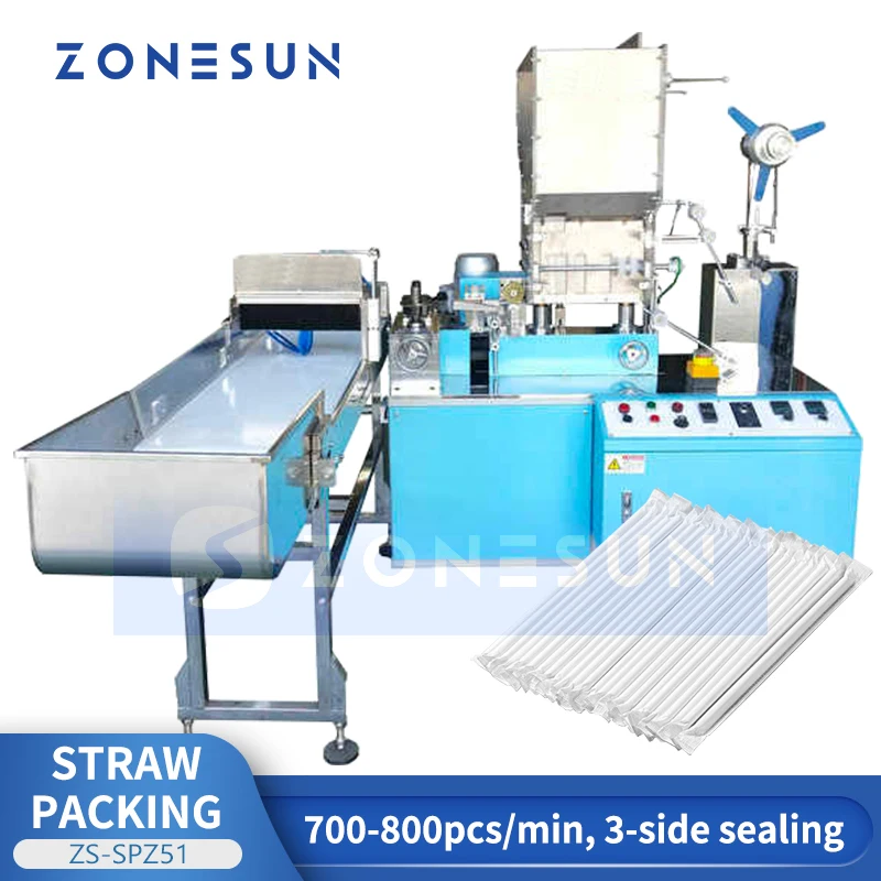ZONESUN ZS-SPZ51 Automatic Single Straw Packing Machine Plastic Straw Filling and Cutting Equipment Sealing Cutting and Counting