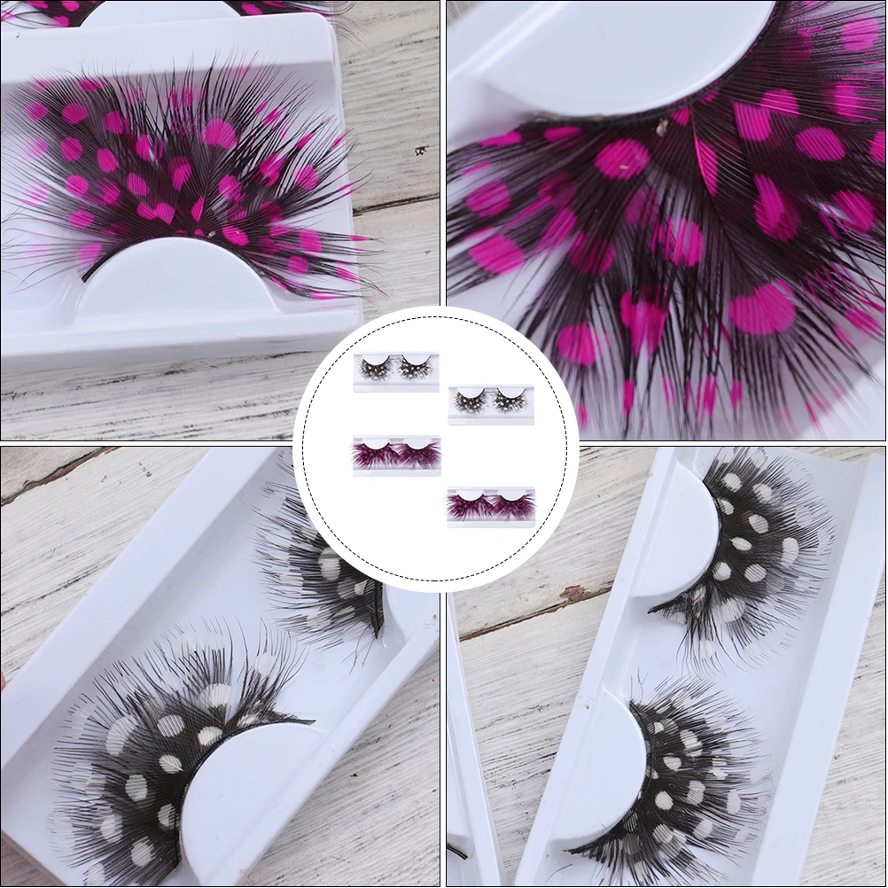 

2Pairs False Eyelashes Colorful Reusable Charming Makeup Party Costume Eyelash Handmade Pink Lashes For