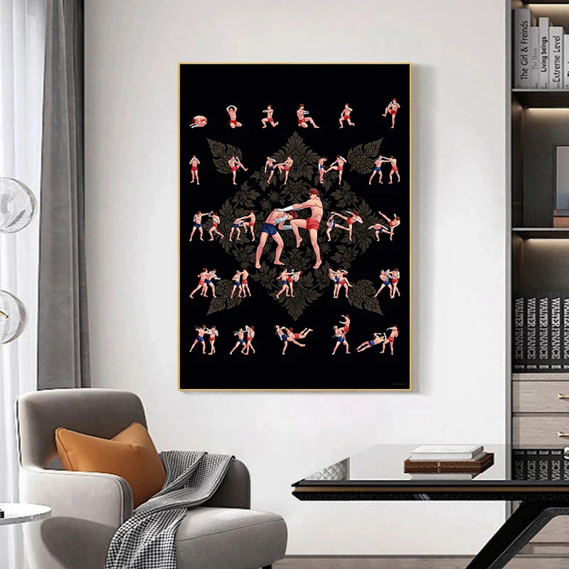 Fighting Technique Muay Thai Boxing Boxer Motivational Wrestling Poster Canvas Painting Wall Art Prints Picture Decor Cuadros