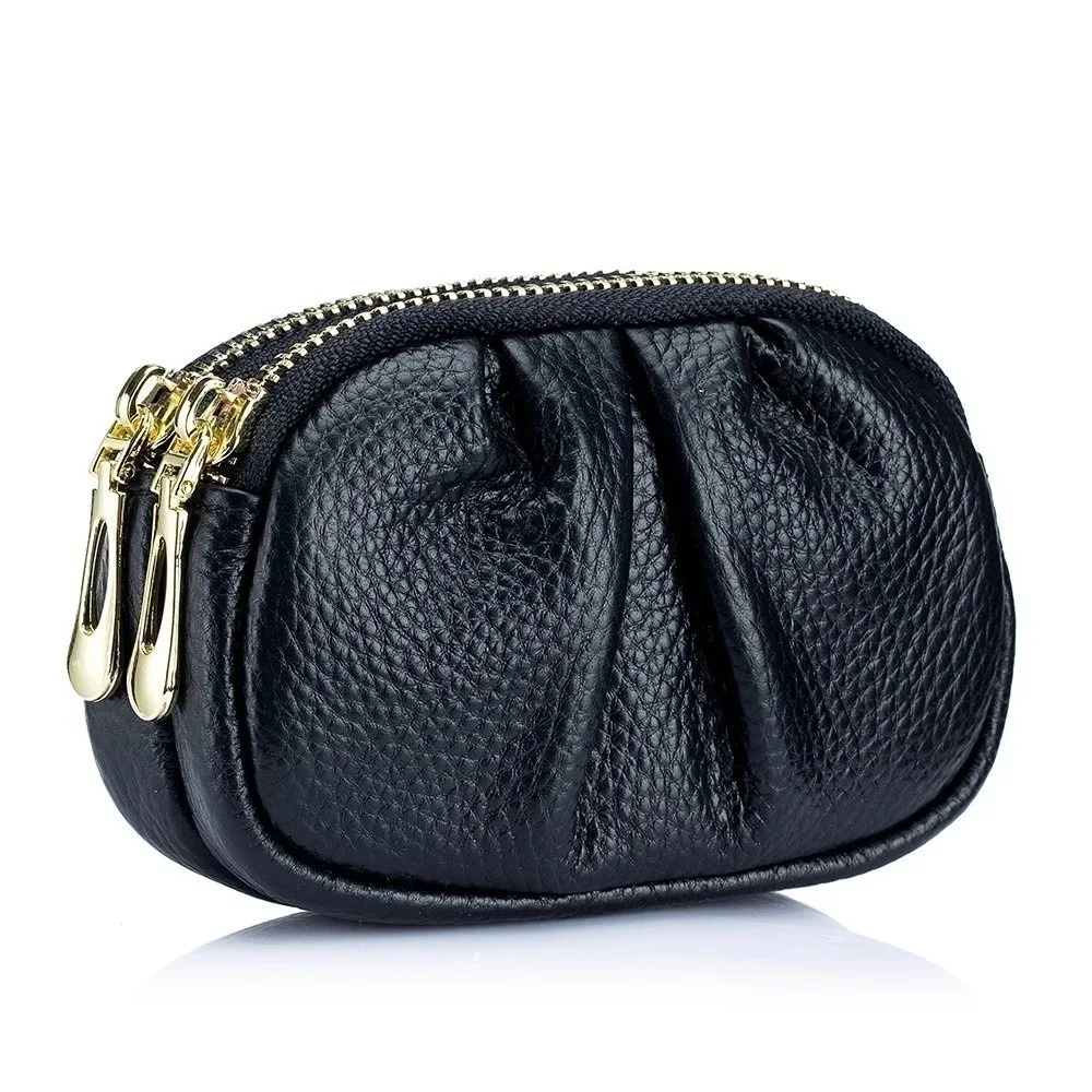 Elegant Wrinkle Mini Wallet Zipper Double-layer Short Wallet Multifunctional Solid Color Card Holder Gift