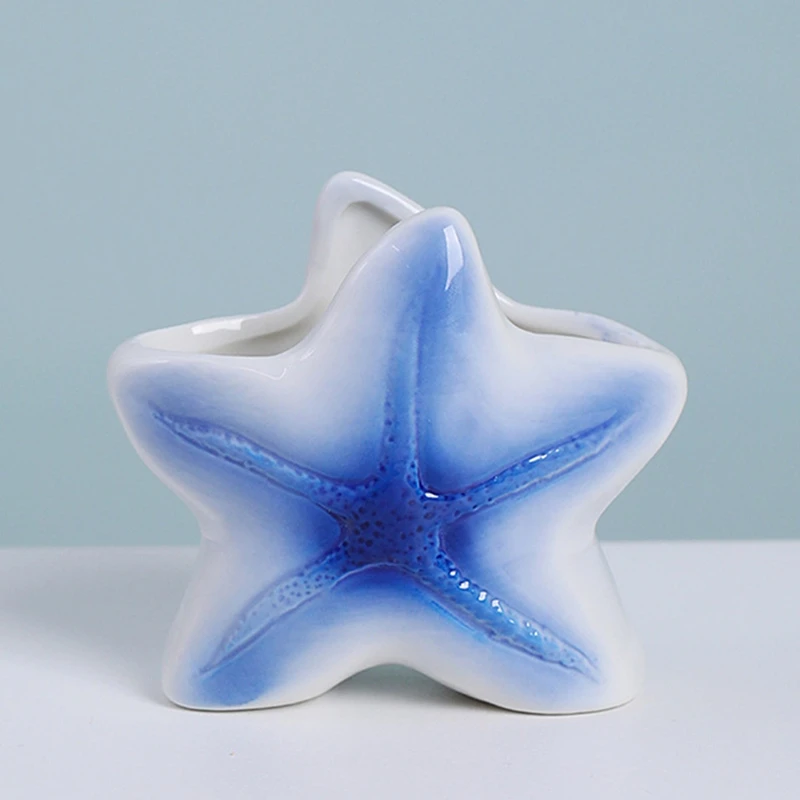 AA50-Marine Animal Flower Pots Blue Starfish Sharks Small Flower Pot Desktop Ceramic Glaze Flower Pot