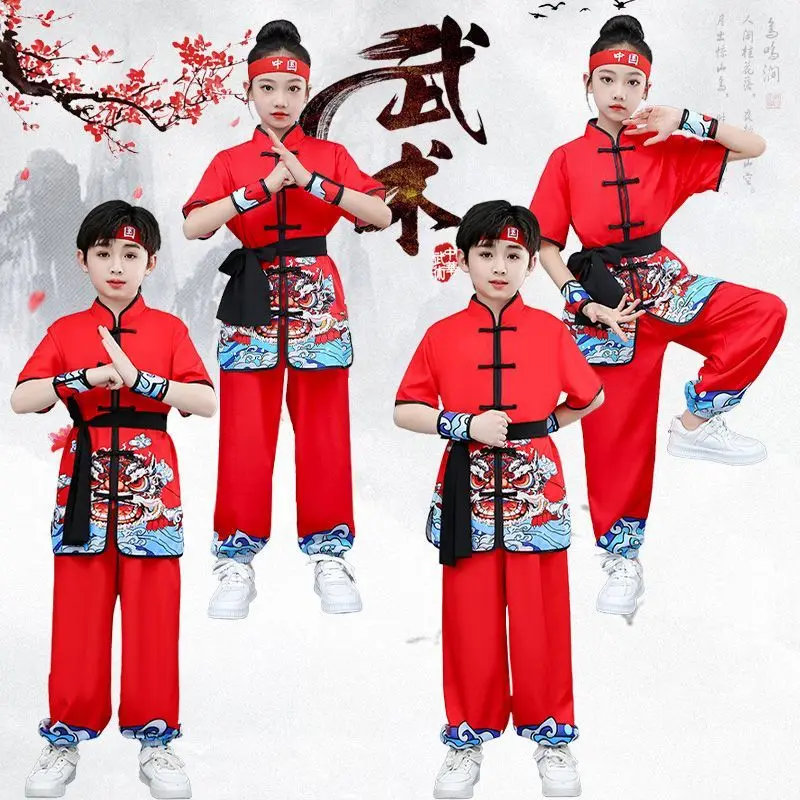 Traditional Chinese Clothing Kids Kungfu Wushu Tai Chi Uniform Boy Girl Arts Stage Performance Girl Boy Kung Fu Costumes