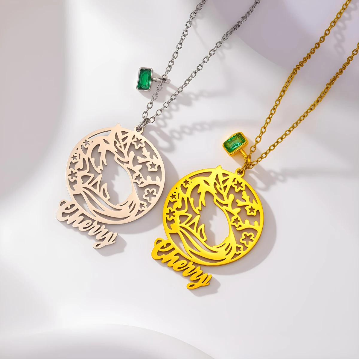 Personalized Letter Antler Flower Pendant Necklace Stainless Steel Custom Name Hollow Round Necklaces Daily Wear Jewelry Gift
