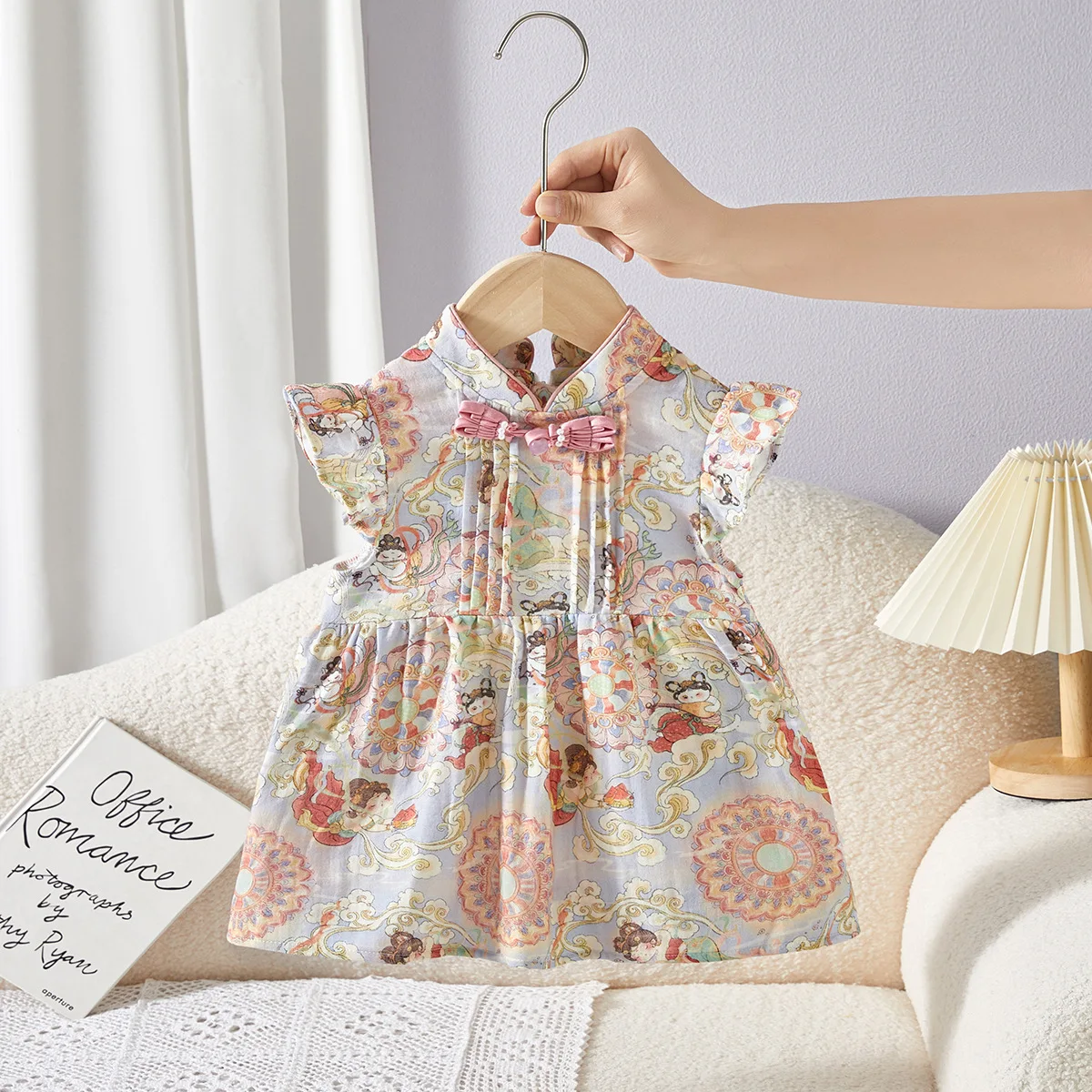 

Girls dress chinese cheongsam 2025 summer children's full-print Tang New Year's