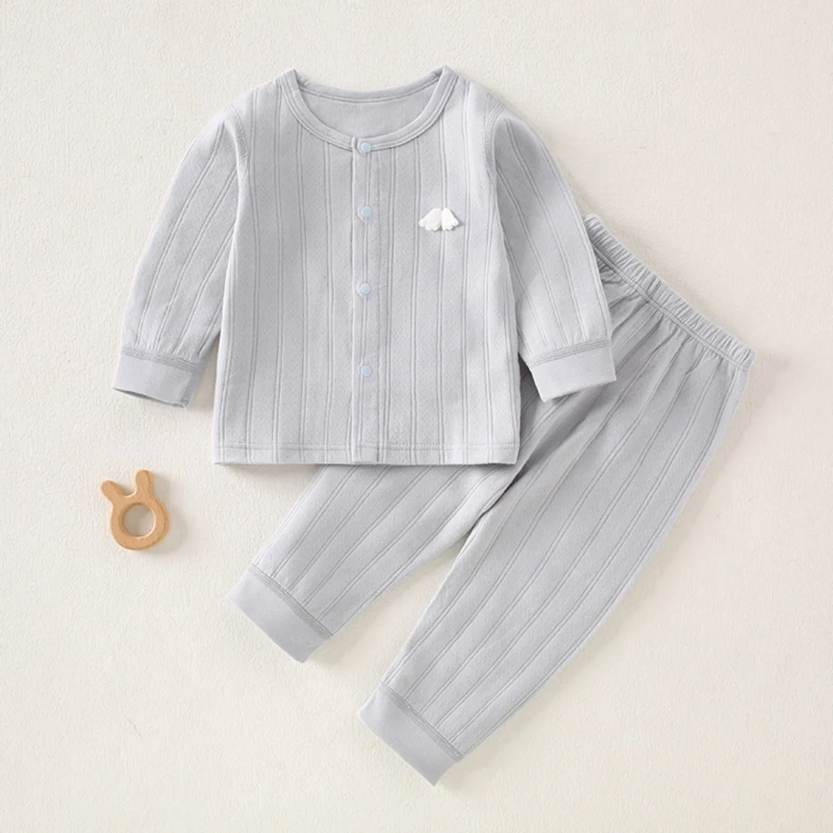 100% Cotton Baby 2pcs Outfit Front Snaps Long Sleeve Pajamas Set Soft Infant Toddler Sleepwear Unisex 6M-3T for Spring Autumn