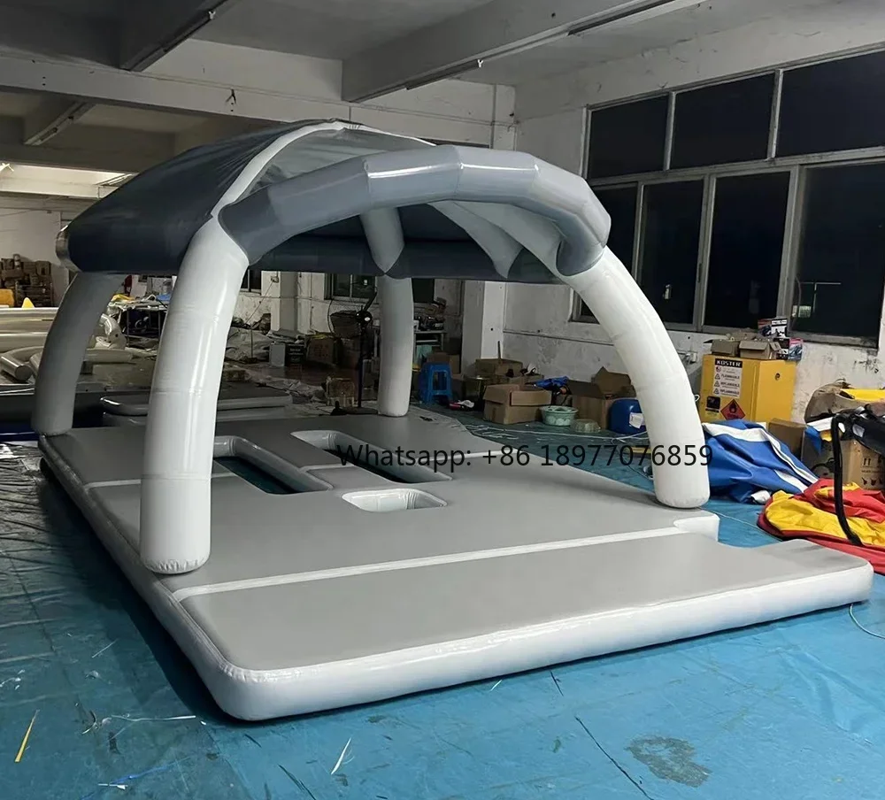 Hot Sale Water Entertainment Equipment Inflatable Water Leisure Platform Dock Inflatable Floating Island With Tent