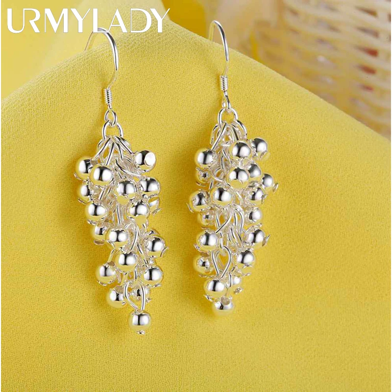 

Hot 925 Sterling Silver Creative grape beads drop earrings for Woman Fashion party fine Gifts elegant noble Jewelry