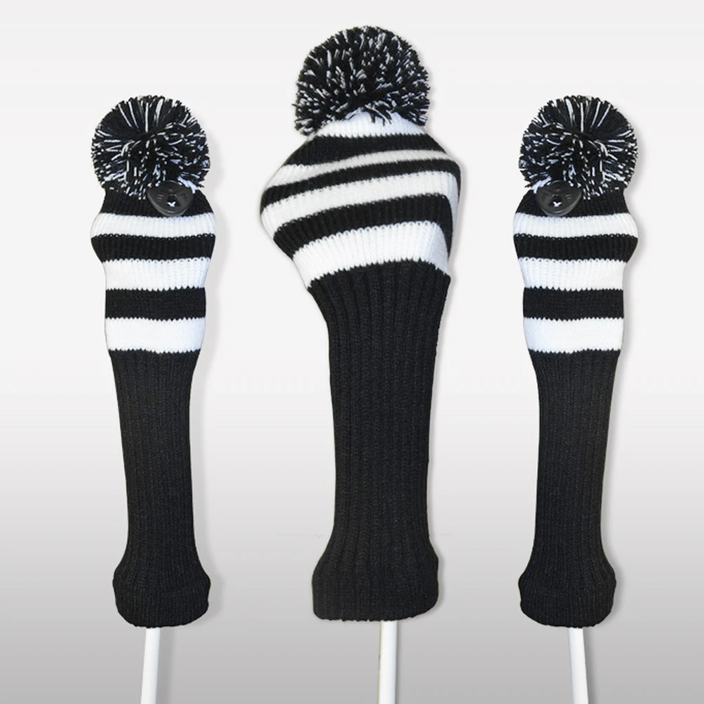 

3Pcs Stylish Golf Club Head Covers Soft Fabric Elastic Cover Red And Black Stripes Durable Protection