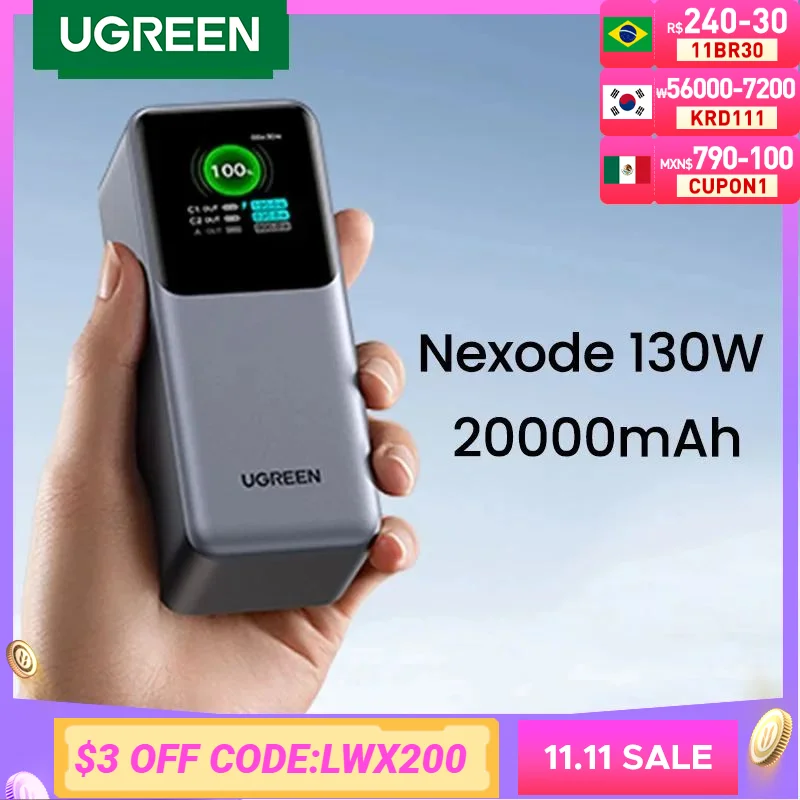 UGREEN PD3.0 130W 20000mAh External Battery Power Bank Portable PowerBank for Tablet Samsung Fast Charge PPS