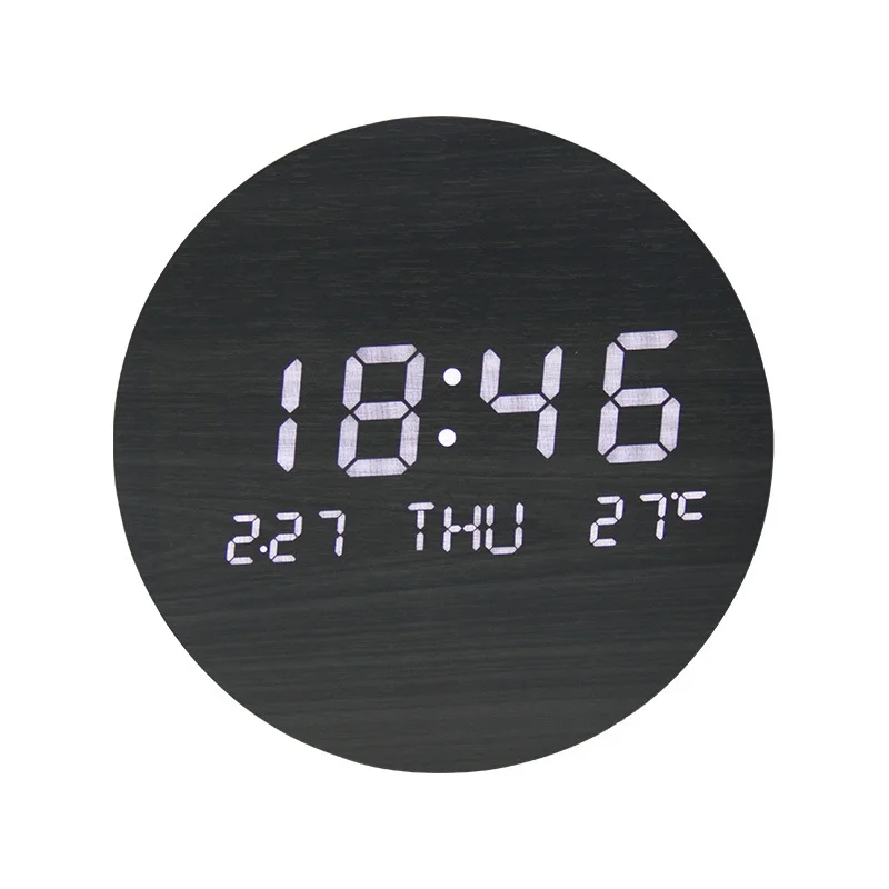 8Inch LED wooden circular wall clock fashionable clock electronic study room bedroom decoration clock