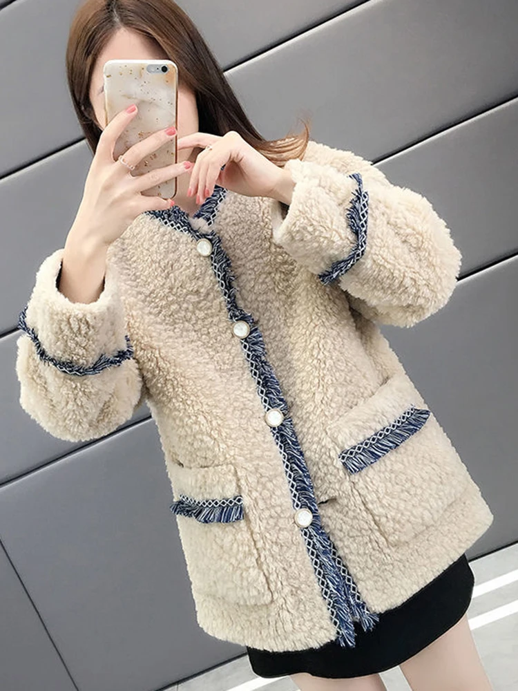 

Winter Warm Women's Fake Lamb Wool Jacket Korean Faux Fur Ceket Tassels Thick Coat Hairy Chaqueta Mujer Casual Fluffy