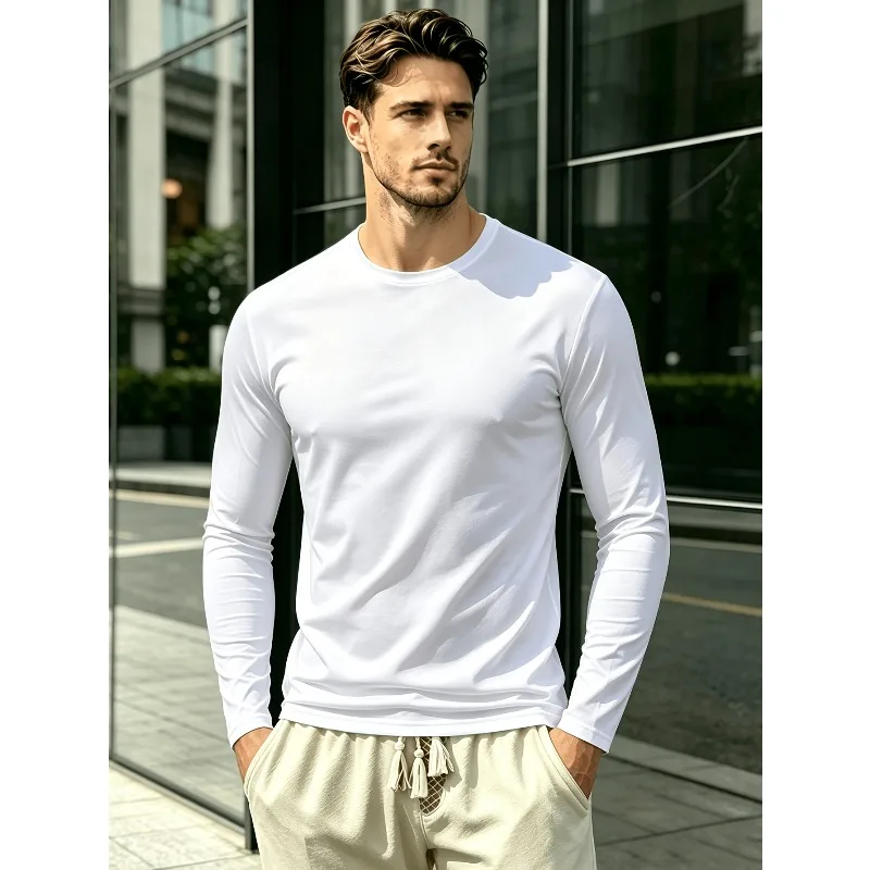 Camiseta de manga larga con cuello redondo y color liso. Camiseta Informal para Deportes al Aire Libre, Ropa Informal para Exteriores, Top Moldeador para Gimnasio A la moda