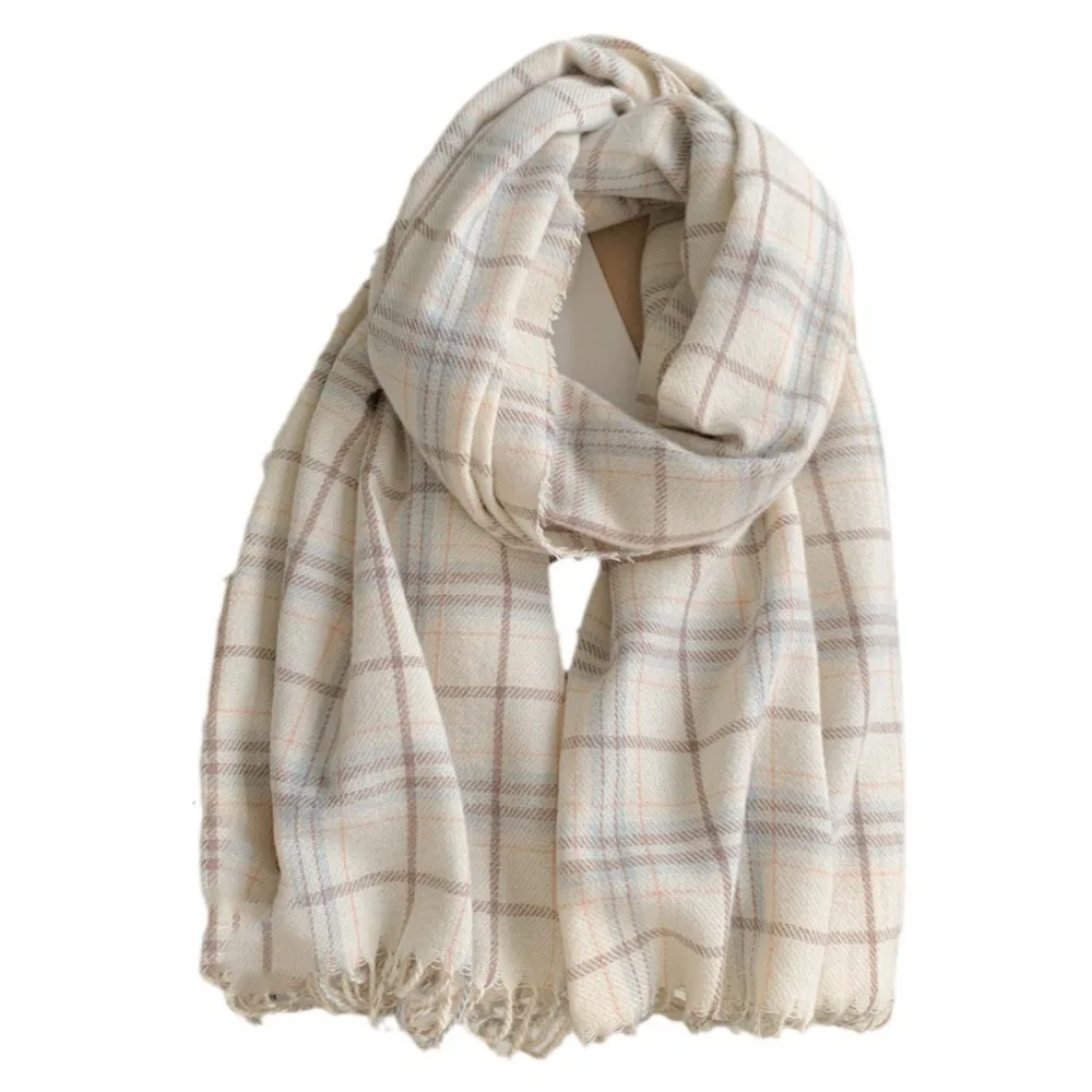 Klassieke kwastje geruite wollen sjaal Retro groene pluche lange sjaal Kasjmier sjaal Koreaanse stijl sjaals Winter kasjmier sjaals Student