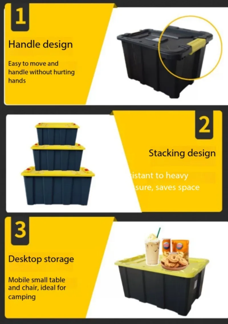 100L Large Capacity Car Trunk Storage Box Heavy Duty Stackable Plastic Organizer Container Waterproof Dustproof Cargo