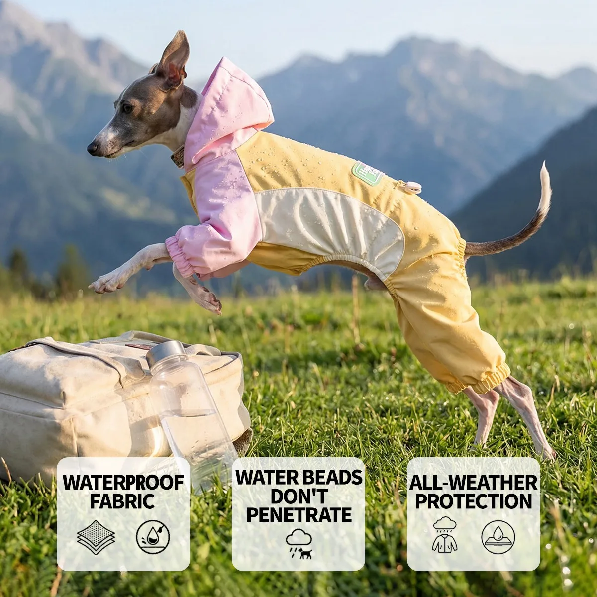 Kleine Hundekleidung für Greyhounds, 4-beinige Jacke, winddicht, wasserdicht, Hundehoodie, modischer, cooler Overall für Welpen und Katzen, Haustier-Outfit