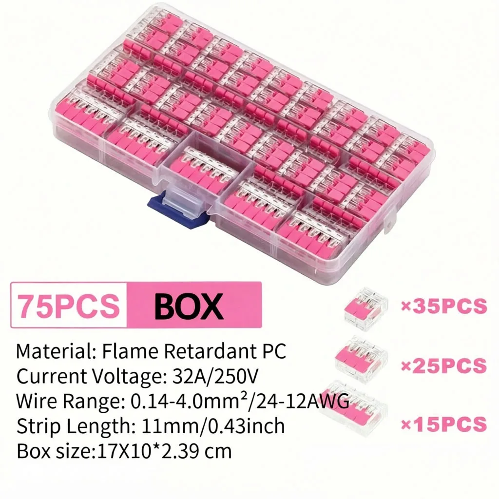 75PCS Mini Quick Lever Wire Cable Connectors Kit Universal Compact Push-in Terminal Block 2/3/5 Pins Splicing Connector for Elec
