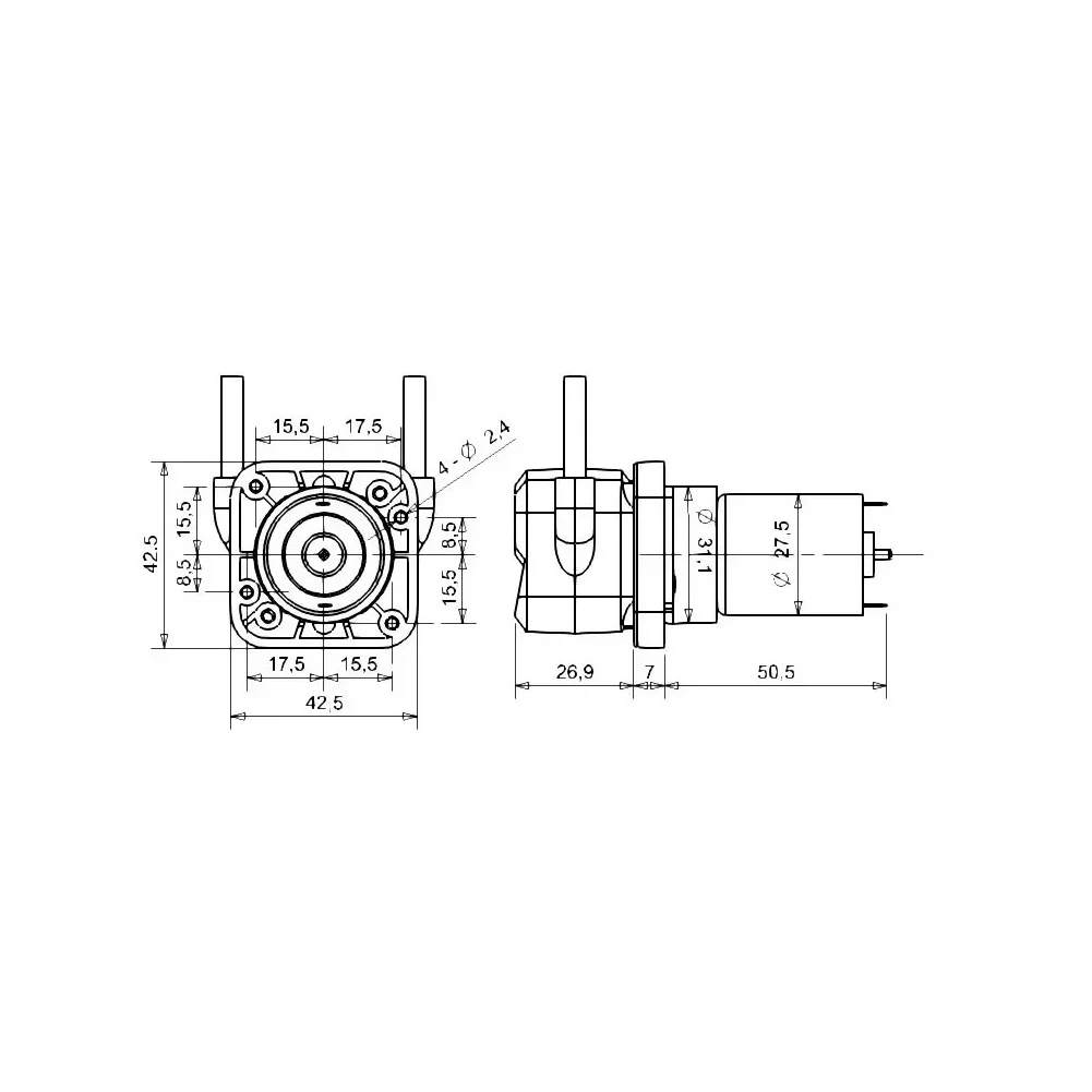 Small peristaltic pump 12V 24V compact design low noise for large sweepers plastic gear motor 100mlmin 65mlmin