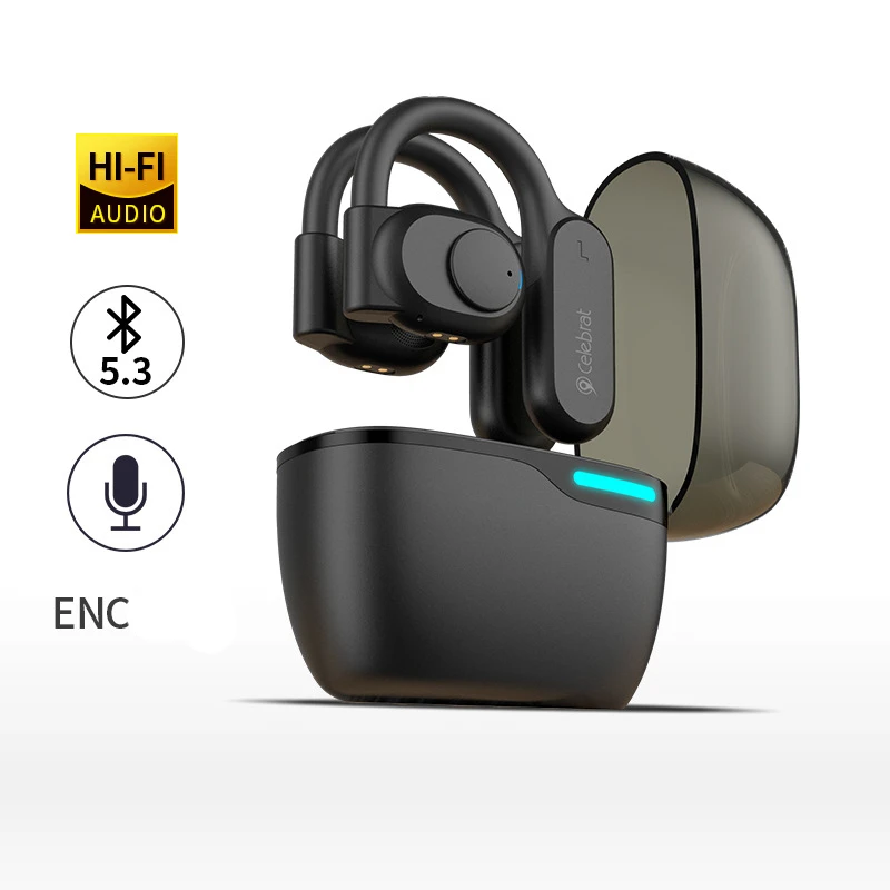 12Hours Play Time ENC Noise Cancellation Earphone Bone Conduction TWS Wireless Bluetooth 5.3 Earbuds Waterproof Sports Headphone