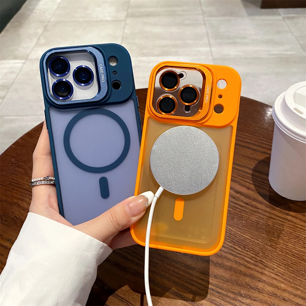 Trendy Matte Clear Magnetic Wireless Charg Case for IPhone 17 Air 16E 15 14 Plus 13 12 Pro Max Bracket Lens Camera Protect Cover