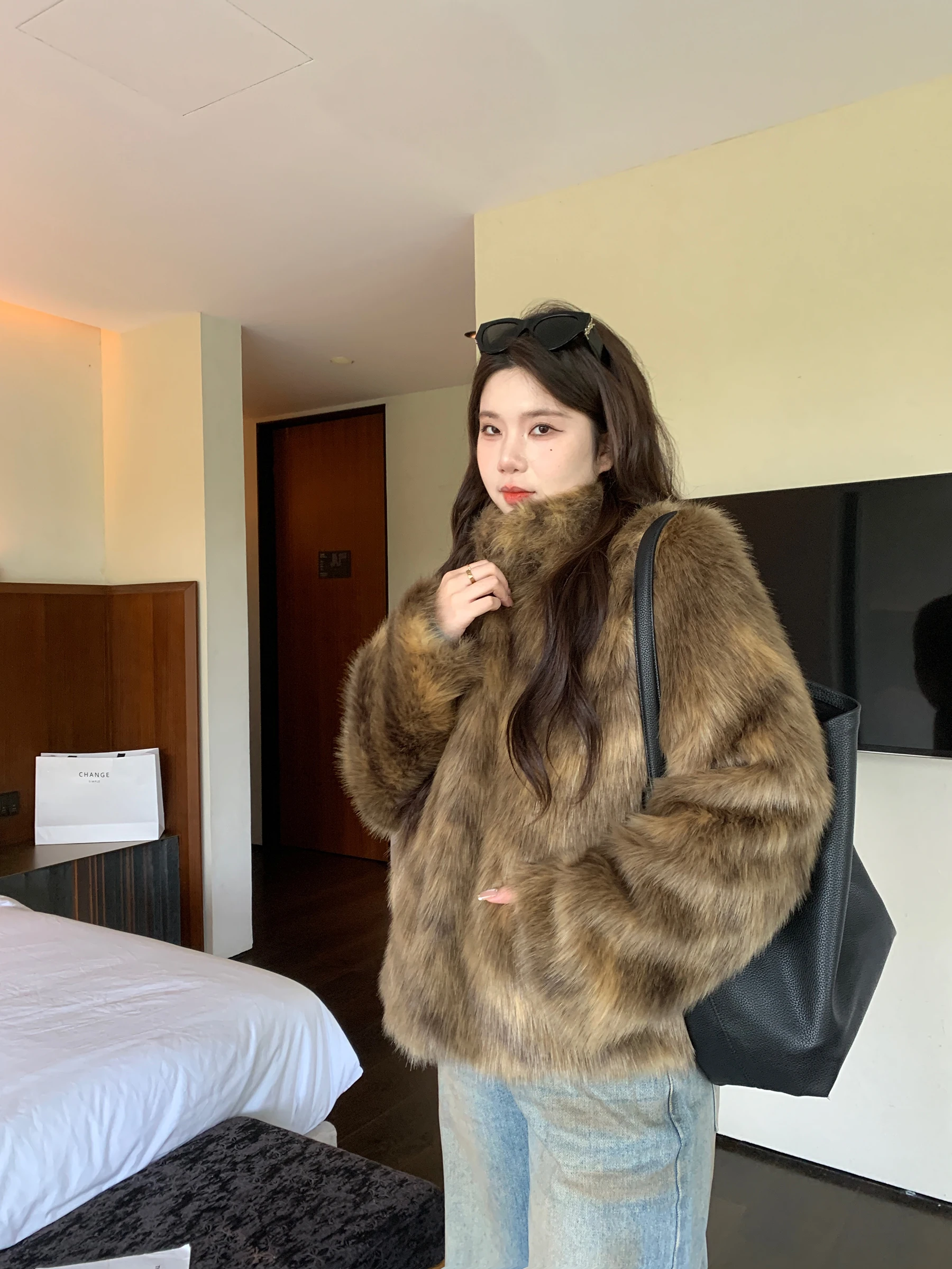 

M5T6 ort Fur Jaet Advanced Sensation Имитация меха Экологичная кожа Женское хлопковое пальто в стиле ретро Long Sve