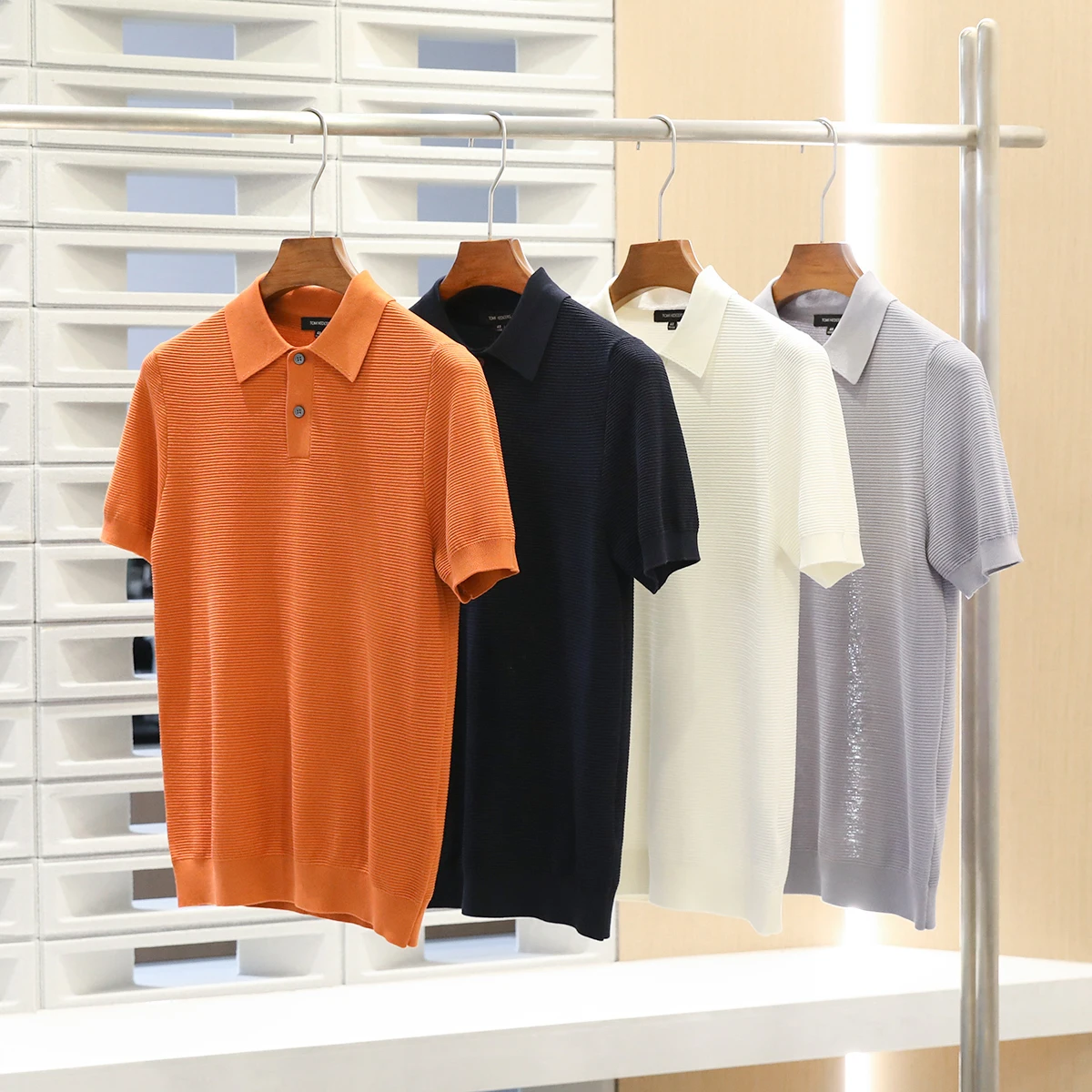 

Summer cool and breathable Tencel short-sleeved T-shirt Lyocell men's knitted POLO shirt