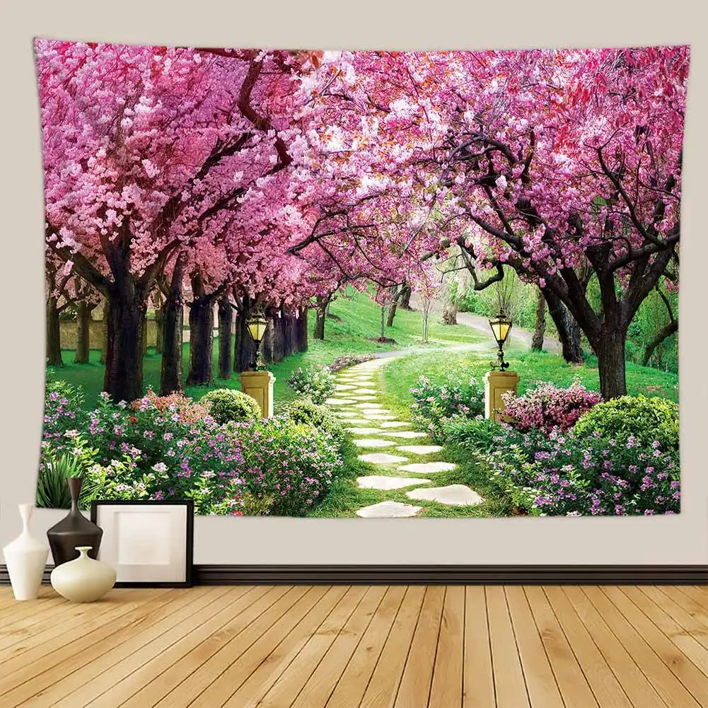 Beautiful Pink Flower Tapestry Wall Hanging Boho Decoration Hippie Landscape Psychedelic Tapestry Home Bedroom Decoration