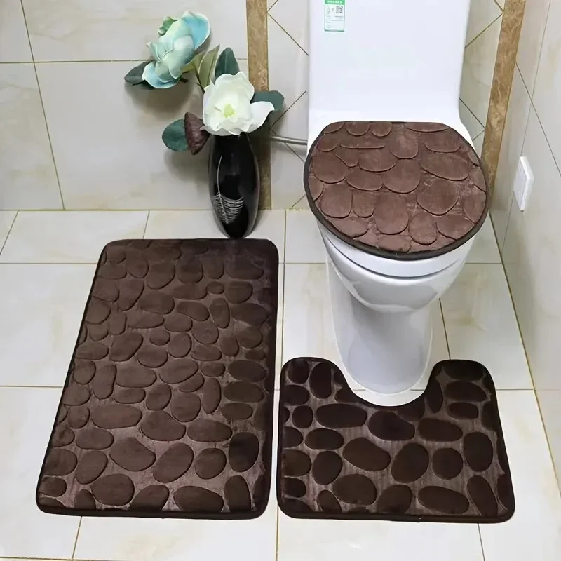 Pokrycie deski sedesowej 3 szt. Zestaw Mata do kąpieli Prysznic Dywanik podłogowy Strona główna Łazienka Antypoślizgowa chłonna wycieraczka Pebbles Bathtub Decor Carpet — zdjęcie 3