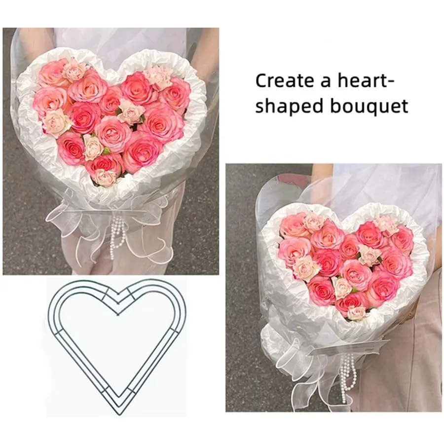 3pcs Heart Metal Wire Wreath Frame Form Hanger with Green Flexible Paddle Wire for Crafts, Christmas Wreaths Tree, Garland, Val view 6