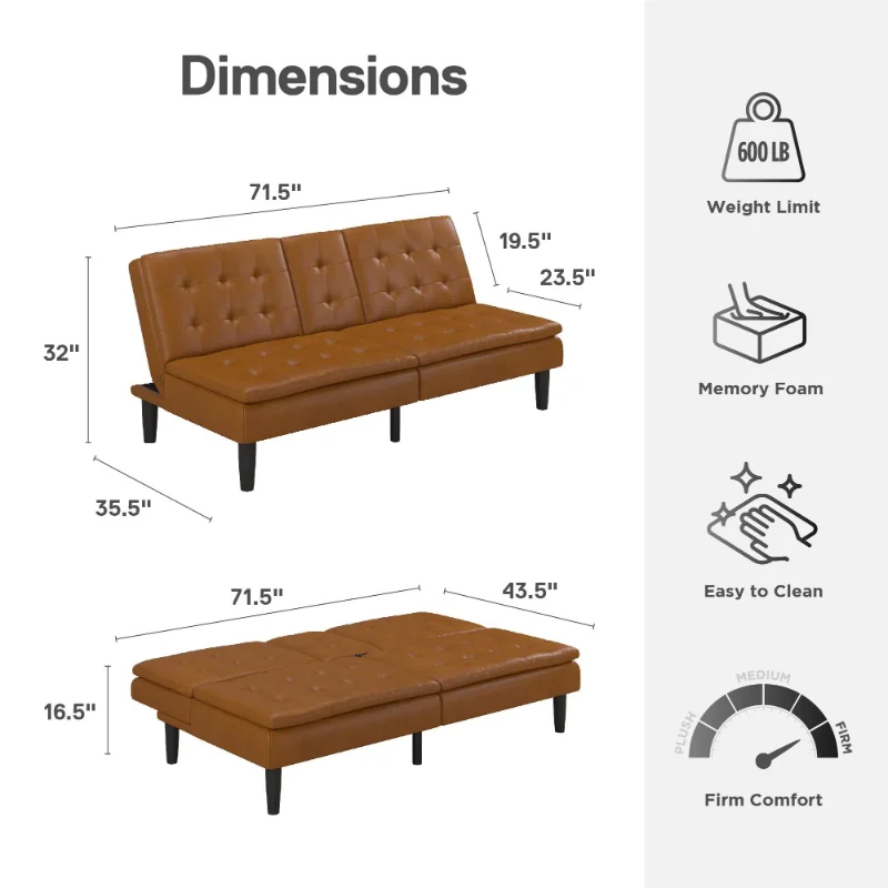 Mainstays Memory Foam Futon Folding Sofa Bed with USB and Cupholder