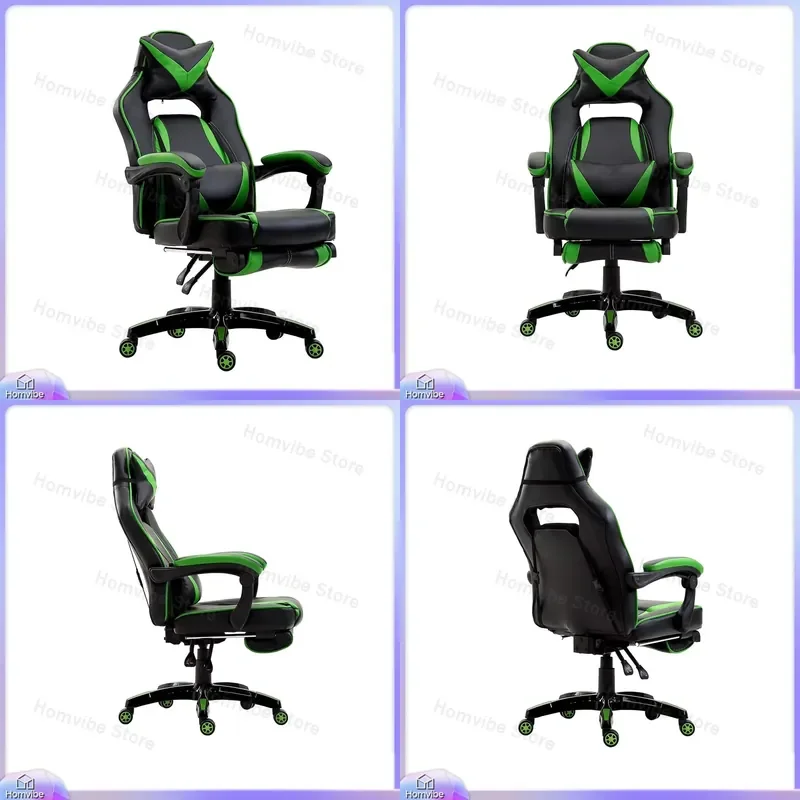 Cadeira de Gaming Ajustável com Encosto Alto e Função de Reclinação, Cadeira Ergonômica para Gamers, Assento em Couro PVC, Estrutura Metálica