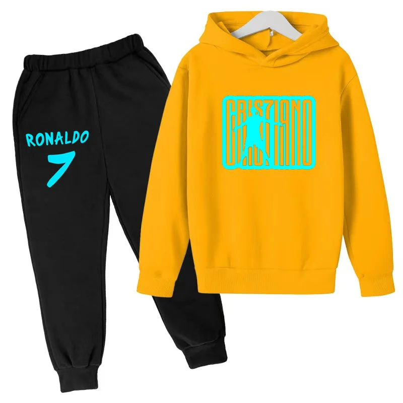 Children 3-12 Years Old Hoodie Football New CR7 Print Boys Sweatshirt Girls Toddler Sports Coat Top+ Pants 2P Stylish Casual Set