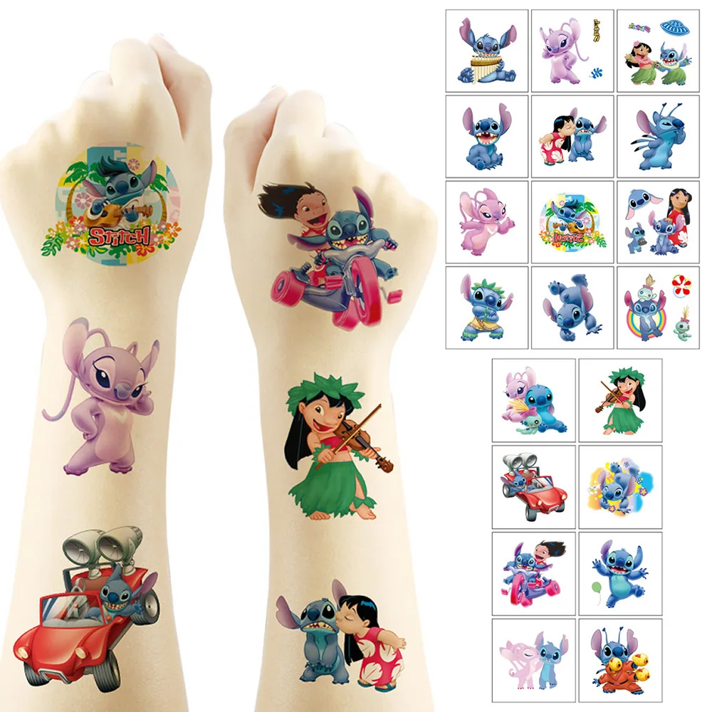 20PCS การ์ตูน Disney Lilo Stitch Tattoo สติกเกอร์น่ารักอะนิเมะเด็กรอยสักกันน้ําชั่วคราวสติกเกอร์แพ็คเด็กผู้หญิงของเล่น