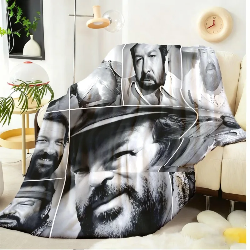 Customize 1pc 230GSM Italian Actor Bud Spencer Themed Blanket / Iconic Replica Patchwork Design / Maximum Cool Vibes for Bedroom