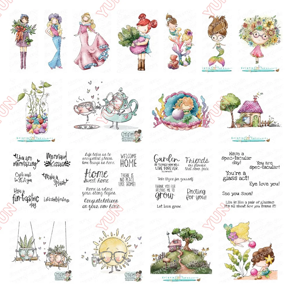 

New Stamp Cottage Hearts ​garden Home Sentiment Set Mermaid Loves Vase Silicone Stamps DIY Scrapbooking paper Card Gift Making