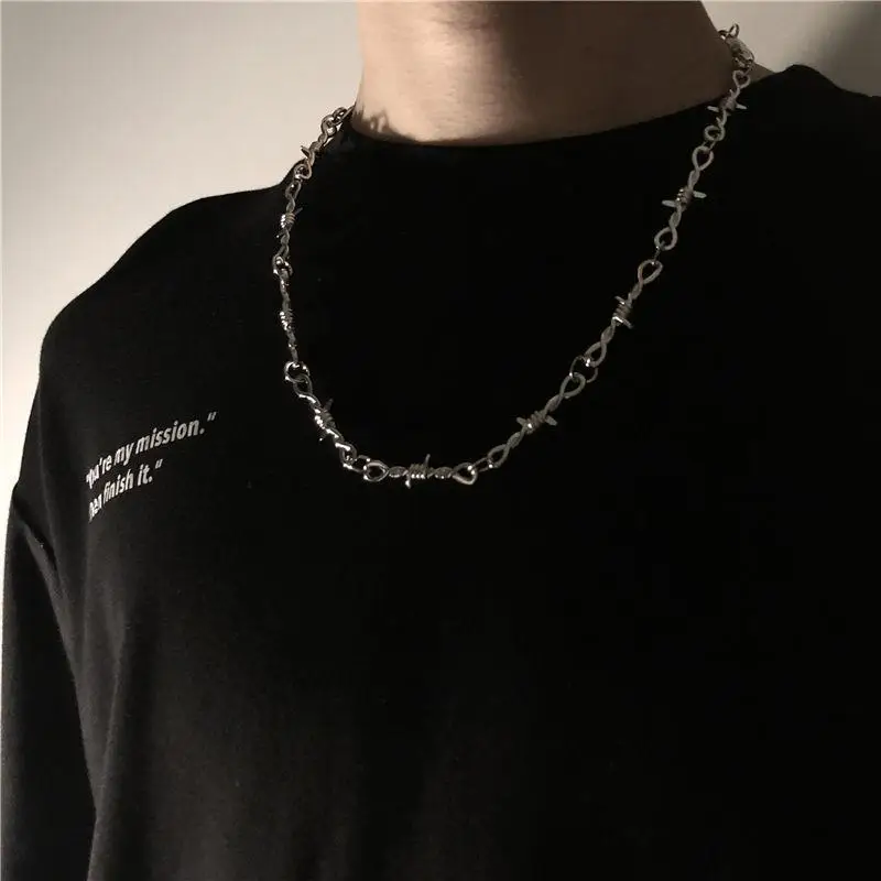 TrendMen Hiphop/Rock Rattan Thorns Chain Necklaces For Men Fashion Silver Color Metal Choker Clavicle Chain Party Jewelry Gifts image 2