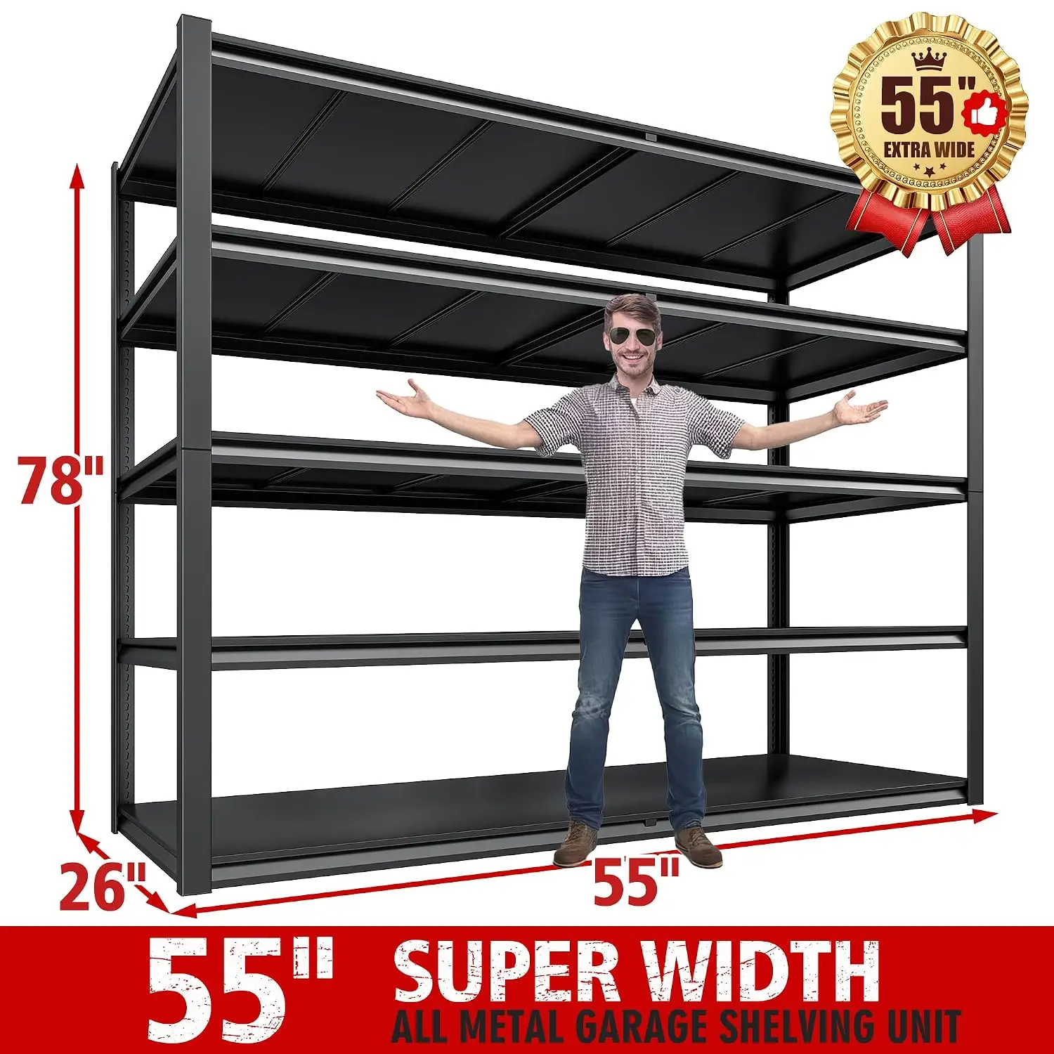Heavy Duty Garage Shelves 3000LBS 5 Tier Adjustable Metal Storage for Warehouse Shop Basement 55