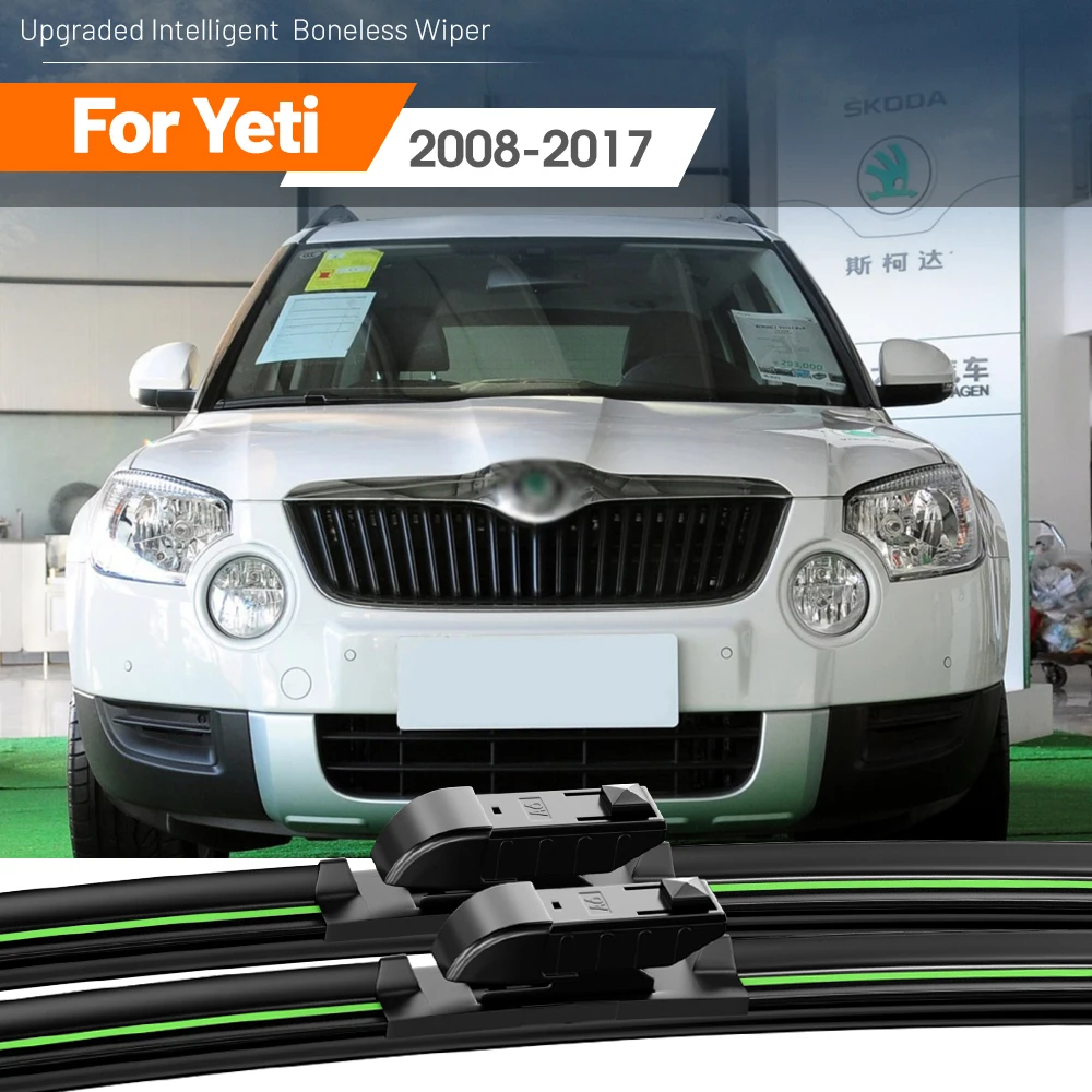 2x For Skoda Yeti 2008-2017 Front Windshield Wiper Blades 2009 2010 2011 2012 2013 2014 2015 2016 Windscreen Window Accessories