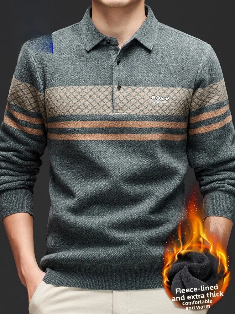 

Мужской вязаный свитер Lormen с начесом, теплый зимний базовый слой, повседневная одежда для мужчин