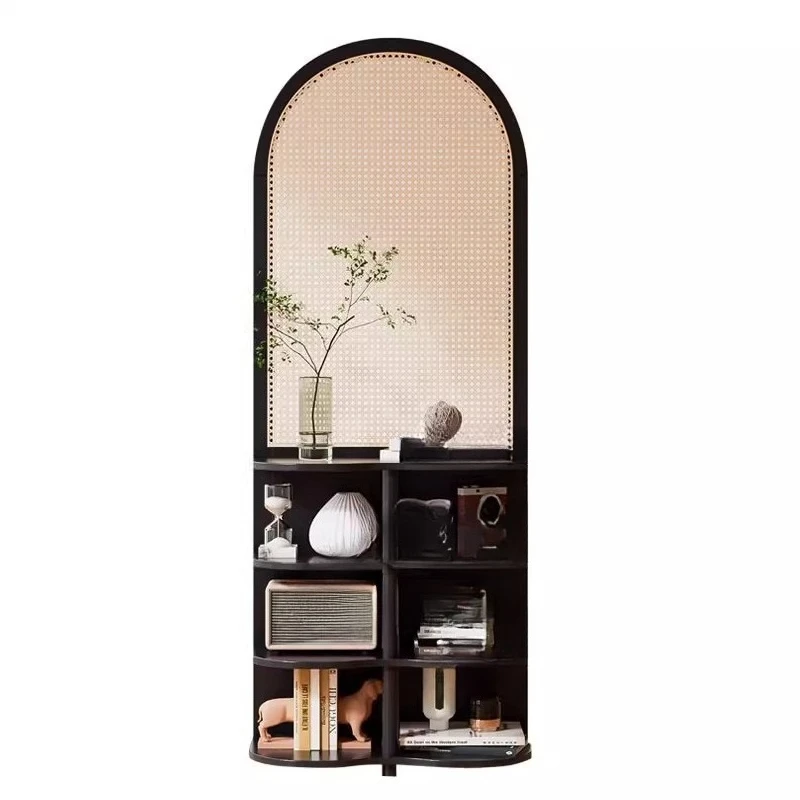 Retro solid wood screen partition living room entrance porch cover decorative rattan arch rack rack