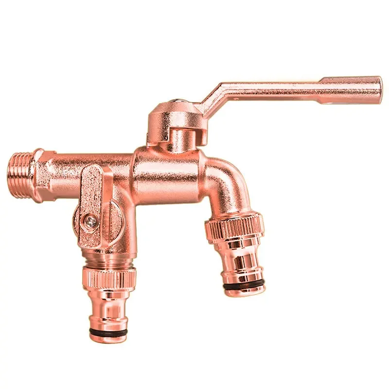 All-copper Outdoor Anti-freezing Faucet with One Inlet and Two Outlets Dual Water Outlets, 1/2*1/2*1/2 Thickened Garden Watering