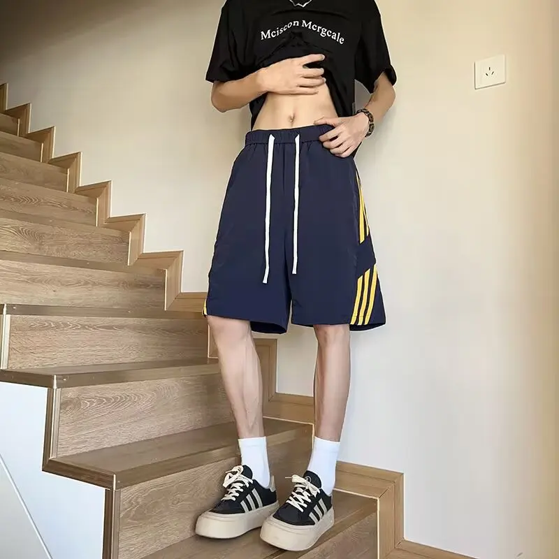 

American Sle Qui Dry Sports orts Men Summer Thin Breathable Running Baskeall Five-Quarter Loose Large Size Casual Mid...