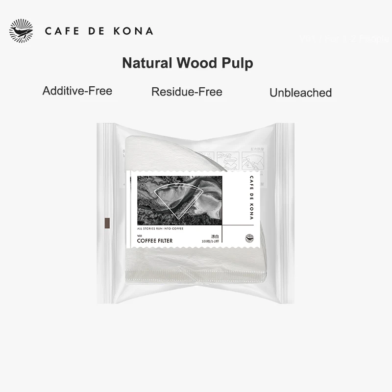 CAFEDEKONA Pour-Over Coffee Filters V01 Drip-Type Coffee Filters Compatible with V-Shaped Cups 100 Sheets per Pack for Home Use
