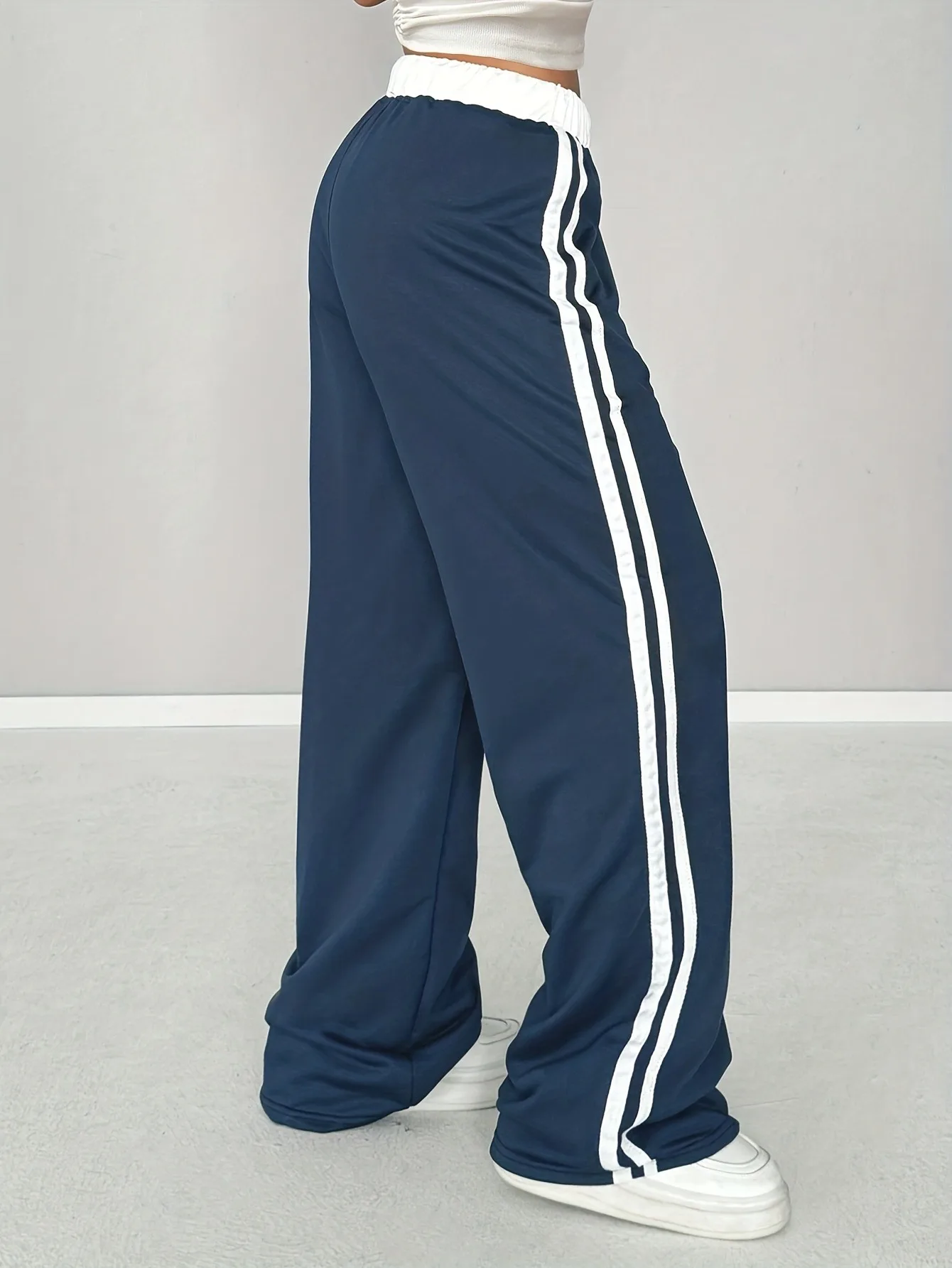Girls Wide Leg Track Pants Number 01 Print Side Stripe Elastic Drawstring Waist Kids Casual Sporty Pants