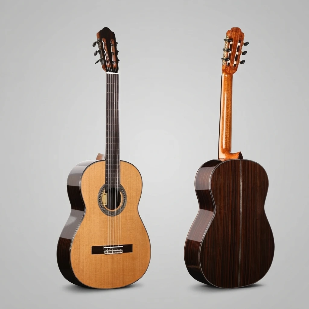 Studio Grade Classical Guitar with Nylon Strings, Natural Top Black Striped Back, Slotted Headstock, Black Tuners for Beginners