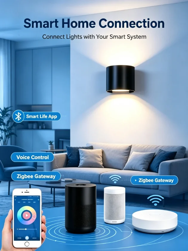 Lámpara de Pared Inteligente WiFi/Zigbee Tuya, IP65 Impermeable, Luz Arriba y Abajo LED RGBWWCW Compatible con Alexa y Google
