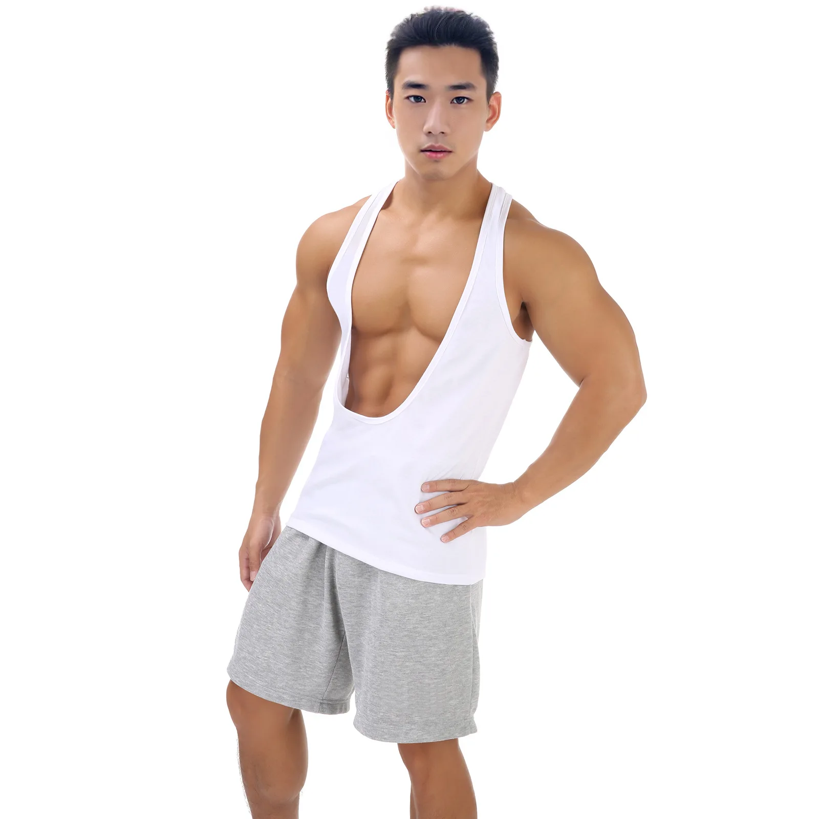 

Men's Sexy Deep V-Neck Sleeveless Shirt - Loose Fit Muscle Tank Tops for Gym Bodybuilding, Workout Athletic Sports Shirt
