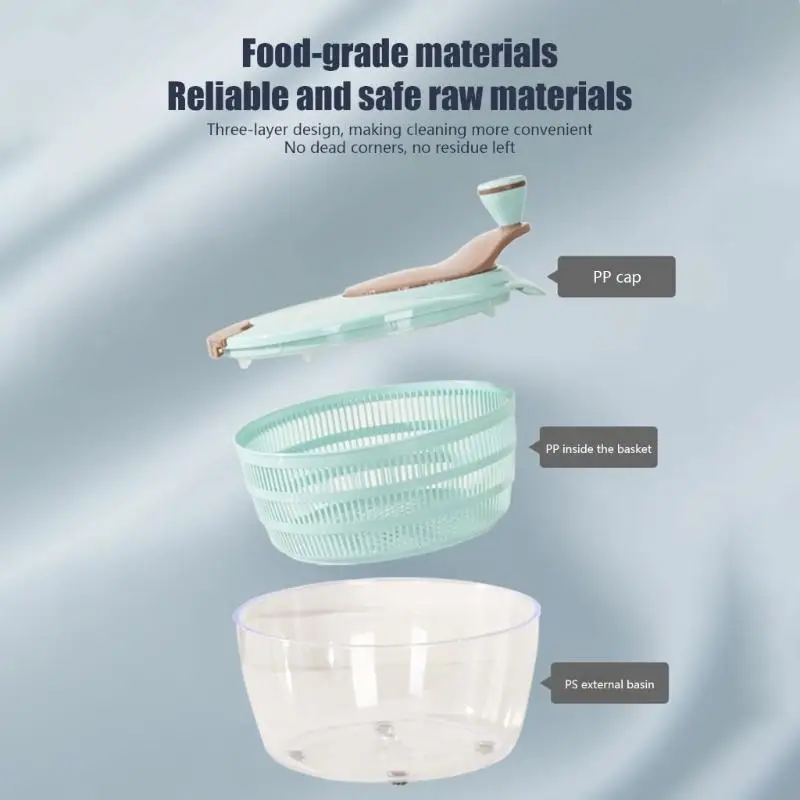 Hand Crank Salad Spinner with Clear Serving Bowl Fruit and Veg Wash Drainer for Food Washing Salad Preparation 25cm Y5GB