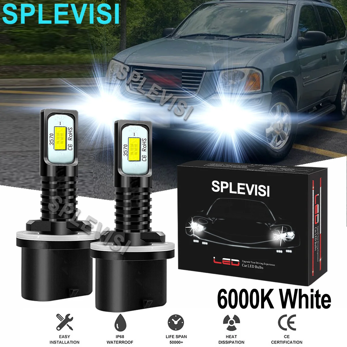 2x70W White Car LED Fog Light Bulbs 6000K Fit For GMC Envoy 2002-2009 Envoy XL 2002-2006 GMC Jimmy 1996 1997 1998 1999-2005