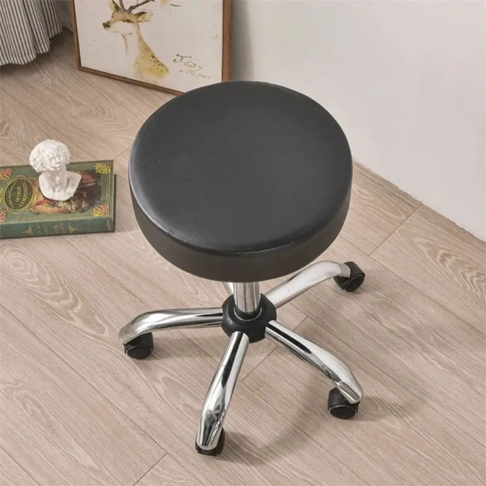 PU Leather Round Seat Cover Solid Color All Inclusive Rotating Chair Slipcover Dustproof Waterproof Bar Stool Chair Cover