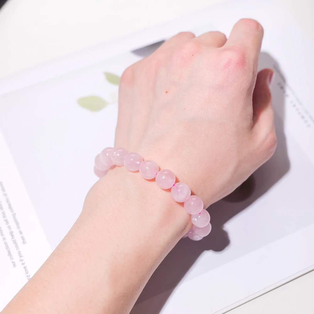 1pc Natural Rose Quartz Bracelet Improves Love Pink Crystal Round Bead Bracelet Energy Gem Girl Gift